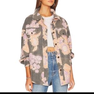 Free People Charcoal Ruby Printed Floral shirt